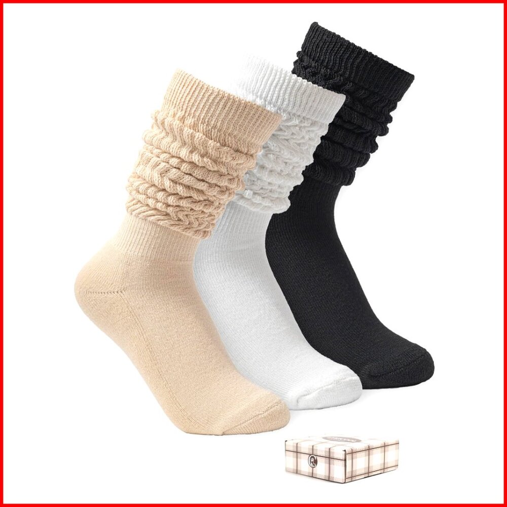Knee High Slouchy Boot Socks 3-Pack Polyester Spandex Women's Size 5-10